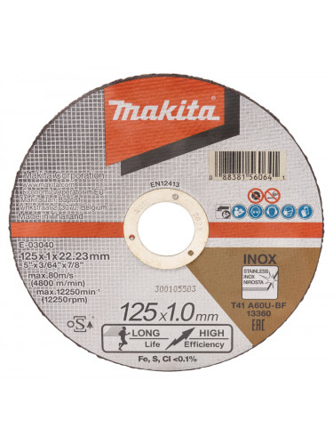 Disque de coupe, 125 x 1,0 mm, INOX, par 12 Makita