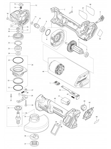 Vue éclatée Makita GA026G#01