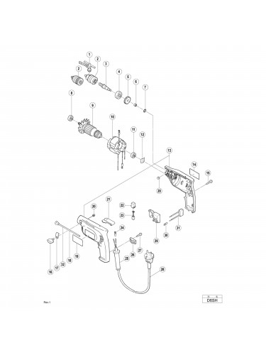 Vue éclatée Hitachi Hikoki D6SH #01