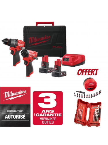 PACK MACHINES MILWAUKEE 12V PERCEUSE VISSEUSE A PERCUSSION + VISSEUSE A CHOCS M12 FPP2A2-402X POWER PACK LOT 2 OUTILS 4933480587