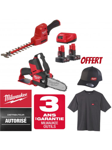 PACK MACHINES MILWAUKEE 12V ELAGUEUSE + TAILLE HAIES M12 FPP20P2-642 POWERPACK FHS & FHT 4933493208