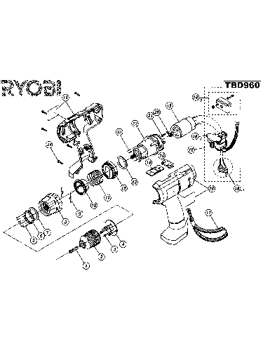 Vue éclatée Ryobi TBD960 TBD960#01