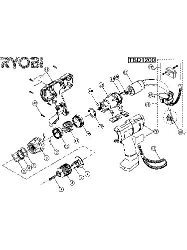 Vue éclatée Ryobi TBD1200 TBD1200#01