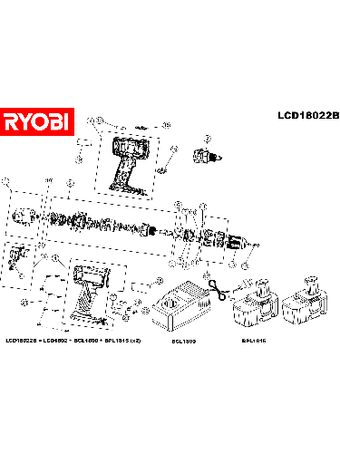 Vue éclatée Ryobi LCD18022B LCD18022B#1#01