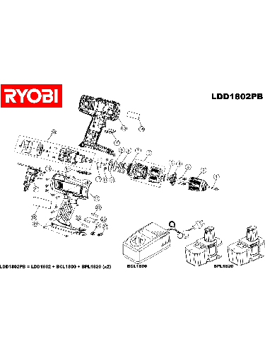 Vue éclatée Ryobi LDD1802PB LDD1802PB#1#01