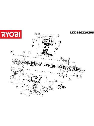 Vue éclatée Ryobi LCD18022A206 5133001191#1#01